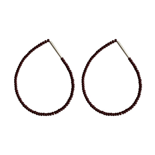 burgundy coloured beaded hoops