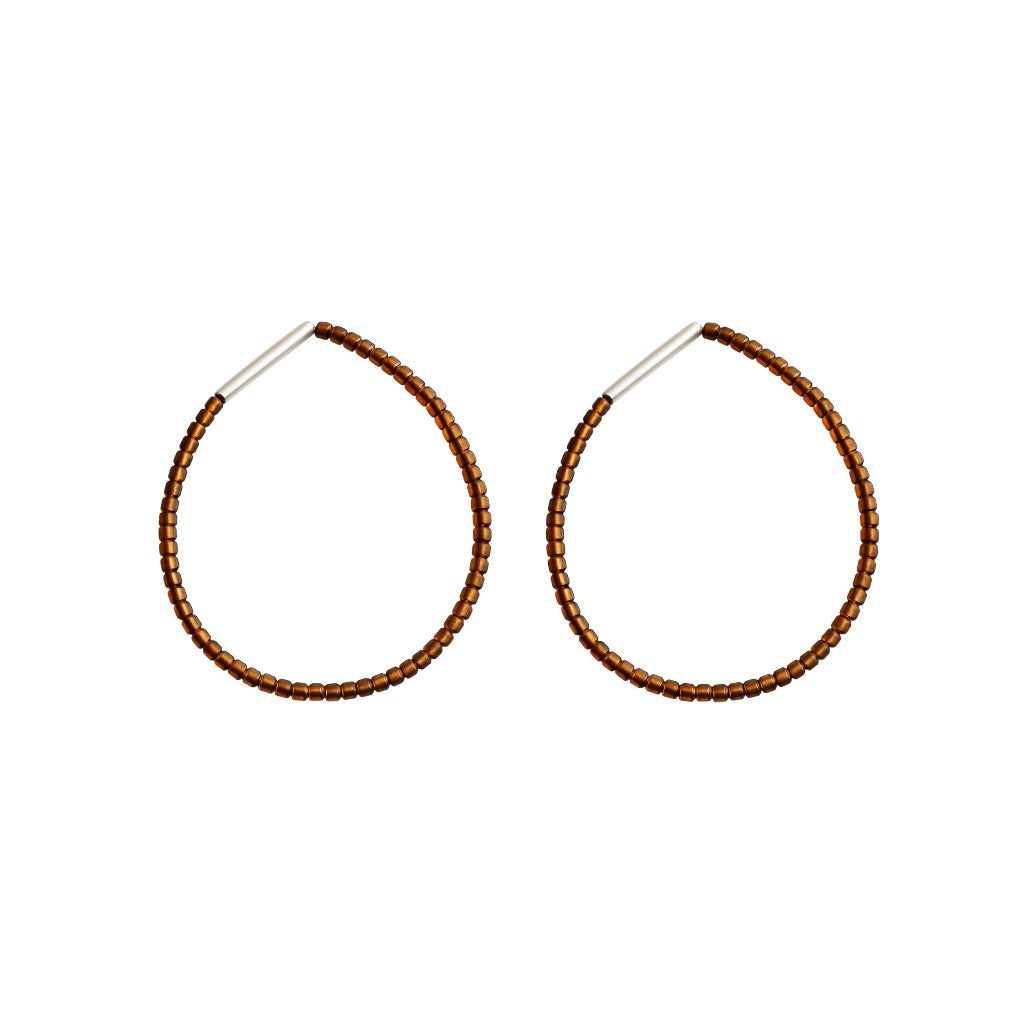 Espresso Emmanuelle Hoops featuring translucent brown beads on silver hoops