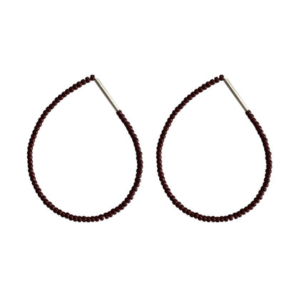burgundy coloured beaded hoops